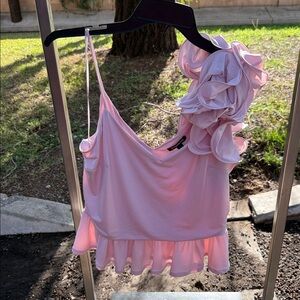 Express Pink Ruffle Crop Top